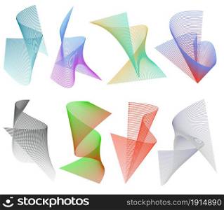 Colorful set o semitransparent abstract spiral objects,