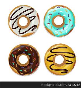 Colorful set of glazed donuts with caramel and sweets, Donuts vector set isolated on a white background