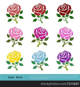 Colorful Set Rose Flower Icon Vector Logo Template Illustration Design. Vector EPS 10.