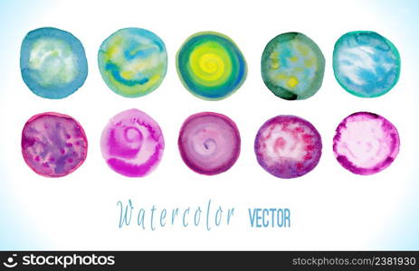 Colorful set vector isolated watercolor paint circles. Colorful watercolor vector circles