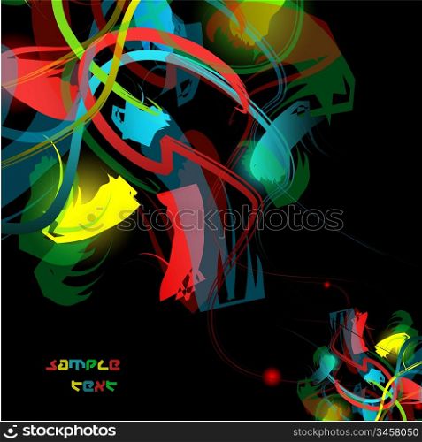 Colorful shapes in darkness background