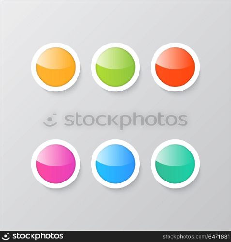 Colorful shiny buttons on a gray background. . Colorful shiny buttons on a gray background. Vector illustration .
