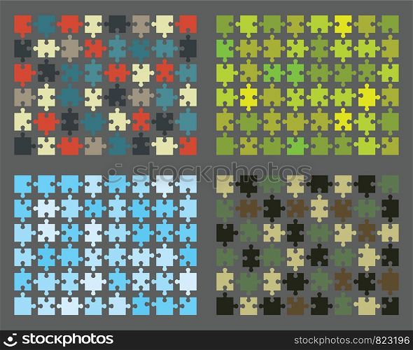 Colorful shiny puzzles on a gray background, separate pieces