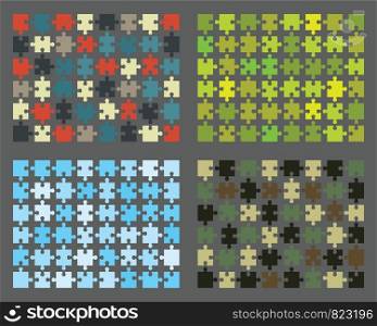 Colorful shiny puzzles on a gray background, separate pieces
