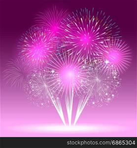 Colorful shiny realistic fireworks bunch background for new year and 4th of july.