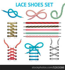 Colorful Shoelace Icon Set. Isolated colorful shoelace icon set with different styles and colors for different types of shoes vector illustration