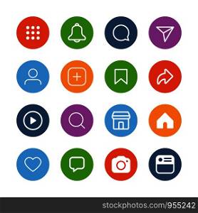 colorful simple social media icon set, vector illustration