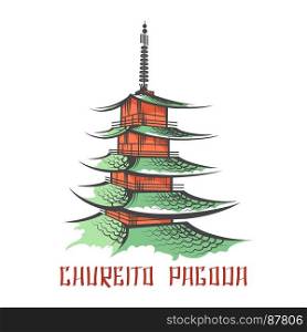 Colorful sketch on japanese pagoda. Colorful sketch on japanese pagoda isolated on white, vector illustration