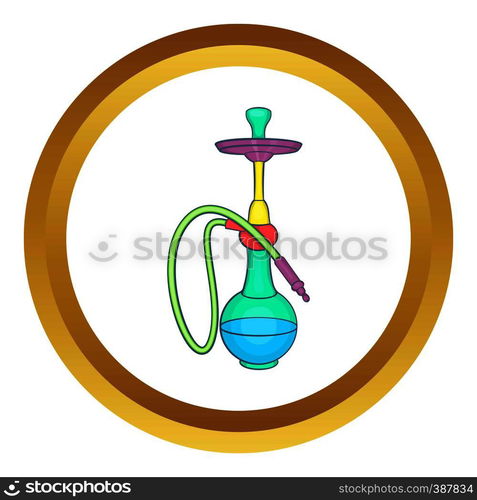 Colorful smoke hookah vector icon in golden circle, cartoon style isolated on white background. Colorful smoke hookah vector icon