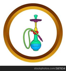 Colorful smoke hookah vector icon in golden circle, cartoon style isolated on white background. Colorful smoke hookah vector icon