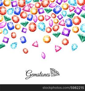 Colorful sparkling gemstones background with luxury crystal jewels vector illustration. Gemstones Background Illustration
