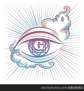 Colorful spiritual eye design. Colorful spiritual eye vector design isolaed on white background