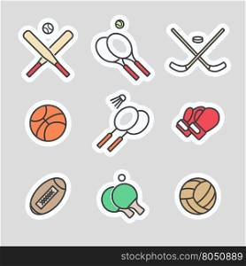 Colorful sport games stickers. Colorful sport games stickers vector line icons collection