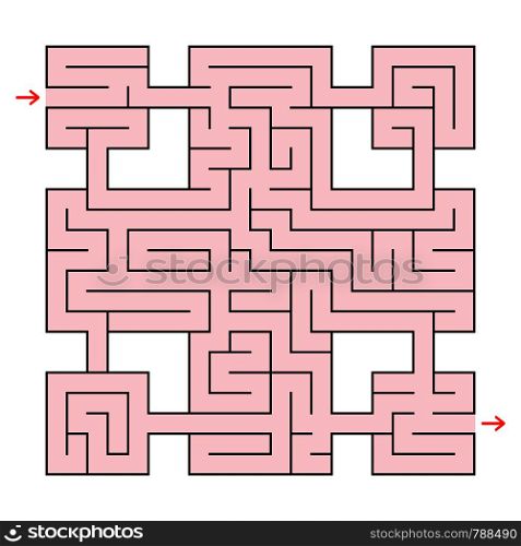 Colorful square fantastic labyrinth with an input and an exit. Simple flat vector illustration isolated on white background.