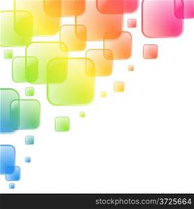 Colorful squares vector background with white copy space at the corner.