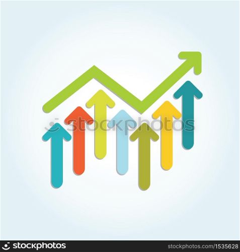 Colorful stock market graph with arrow