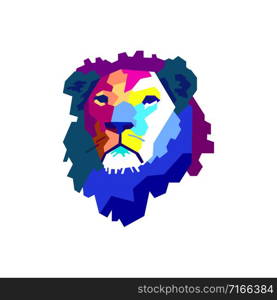 Colorful straight shape composing lion head