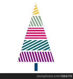 Colorful striped Christmas tree, vector illustration. Tree for new year and christmas, isolated object. Traditional symbol of winter holidays.. Colorful striped Christmas tree, vector illustration.