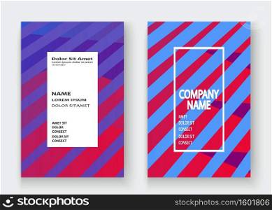 Colorful striped lines pattern geometric shape background. Creative cover set copy space design vector illustration. Neon blurred red blue gradient abstract template design leaflet for marketing