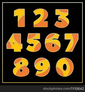 Colorful stylized mosaic font with digits. Part 4 of 5. Enamel jewelry art isolated numbers in warm orange colors. Typography vector illustration on black background for stylish design.. Orange enamel jewerly stylized numbers design.