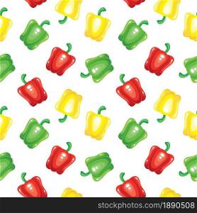 Colorful sweet pepper vegetables on white background seamless pattern. Vector illustration.