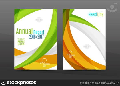 Colorful swirl design annual report cover template. Brochure, flyer template layout, vector leaflet abstract background, A4 size page