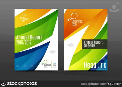 Colorful swirl design annual report cover template. Brochure, flyer template layout, vector leaflet abstract background, A4 size page