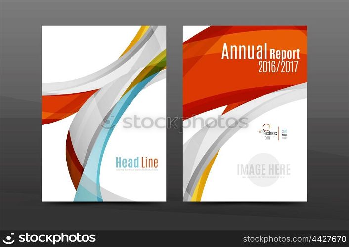 Colorful swirl design annual report cover template. Brochure, flyer template layout, vector leaflet abstract background, A4 size page