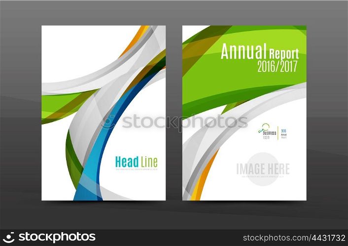 Colorful swirl design annual report cover template. Brochure, flyer template layout, vector leaflet abstract background, A4 size page