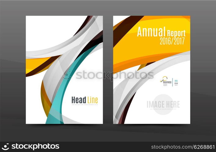 Colorful swirl design annual report cover template. Brochure, flyer template layout, vector leaflet abstract background, A4 size page