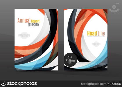 Colorful swirl design annual report cover template. Brochure, flyer template layout, vector leaflet abstract background, A4 size page