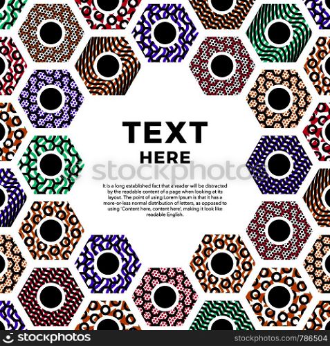 Colorful Tech Geometric hexagon frame abstract background. Vector seamless pattern. Perfect for printing with copy space.