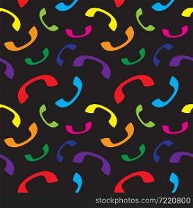 Colorful telephone seamless pattern on black background. Vector illustration.
