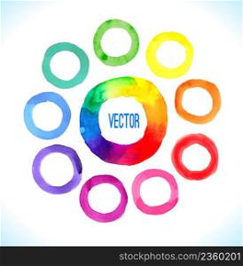 Colorful template for your design. Watercolor colorful grunge circle stains.. Watercolor rainbow vector rings