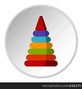 Colorful toy pyramid icon in flat circle isolated vector illustration for web. Colorful toy pyramid icon circle