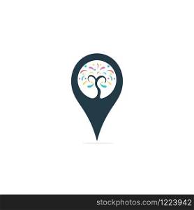 Colorful tree and GPS pin logo design. Spa and Salon or Health Center Locator.