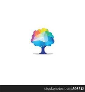 Colorful tree vector, hexagon, polygonal tree illustration, tree logo low poly style.
