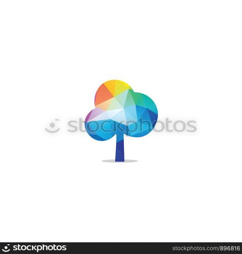 Colorful tree vector, hexagon, polygonal tree illustration, tree logo low poly style.