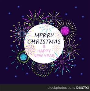 Colorful trendy fireworks on xmas banner. Celebration of merry christmas carnival, happy New year pyrotechnics for anniversary firecracker background vector.. Colorful trendy fireworks on xmas banner. Celebration of merry christmas carnival, happy New year pyrotechnics for anniversary firecracker