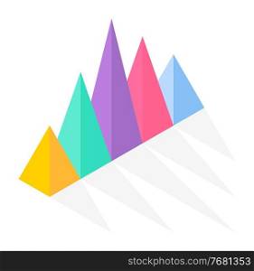 Colorful triangle pyramid charts for documents, business reports and financial data presentations. Business statistics infografic element can be used for workflow. Revenue symbol flat isometric style. Colorful triangle pyramid charts for documents, business reports and financial data presentations