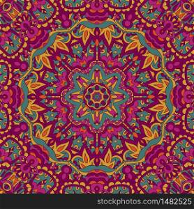 Colorful Tribal Ethnic Festive Abstract Floral Vector Pattern. Geometric tangle mandala frame border. Tribal indian flower ethnic seamless design. Festive colorful mandala pattern ornament.