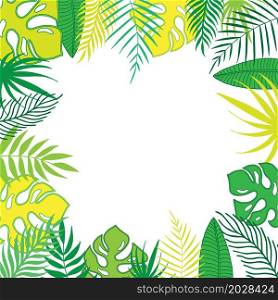 Colorful tropical leaves collection. Vector illustration. Frame, template, banner.