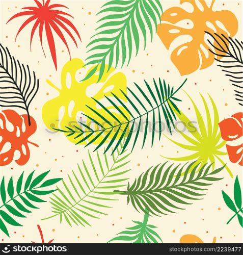 Colorful tropical leaves collection. Vector illustration. Seamless pattern.