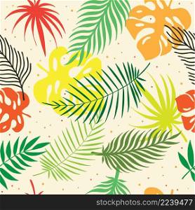 Colorful tropical leaves collection. Vector illustration. Seamless pattern.