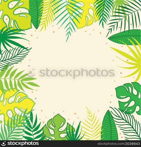 Colorful tropical leaves mock up. Vector illustration. Frame, template, banner.