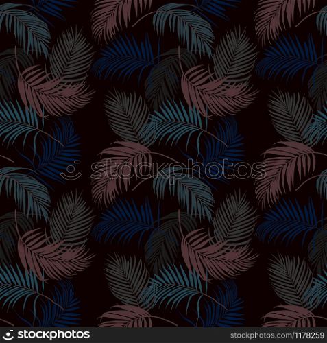 Colorful tropical leaves on dark summer night seamless pattern,vector illustration for fashion,fabric,textile,print or wallpaper
