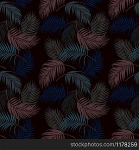Colorful tropical leaves on dark summer night seamless pattern,vector illustration for fashion,fabric,textile,print or wallpaper