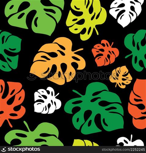 Colorful tropical monstera leaves. Vector illustration. Seamless pattern.