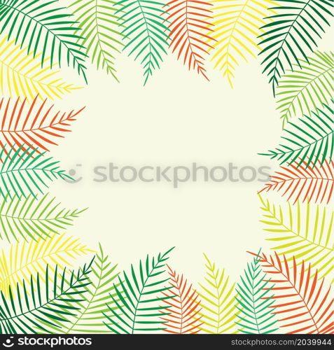 Colorful tropical palm leaves. Vector illustration. Frame, template, banner.