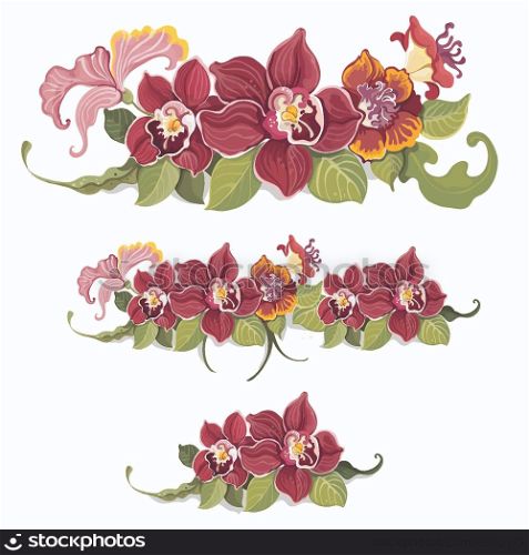 Colorful tropical summer flower garland decorative elements pattern background vector illustration